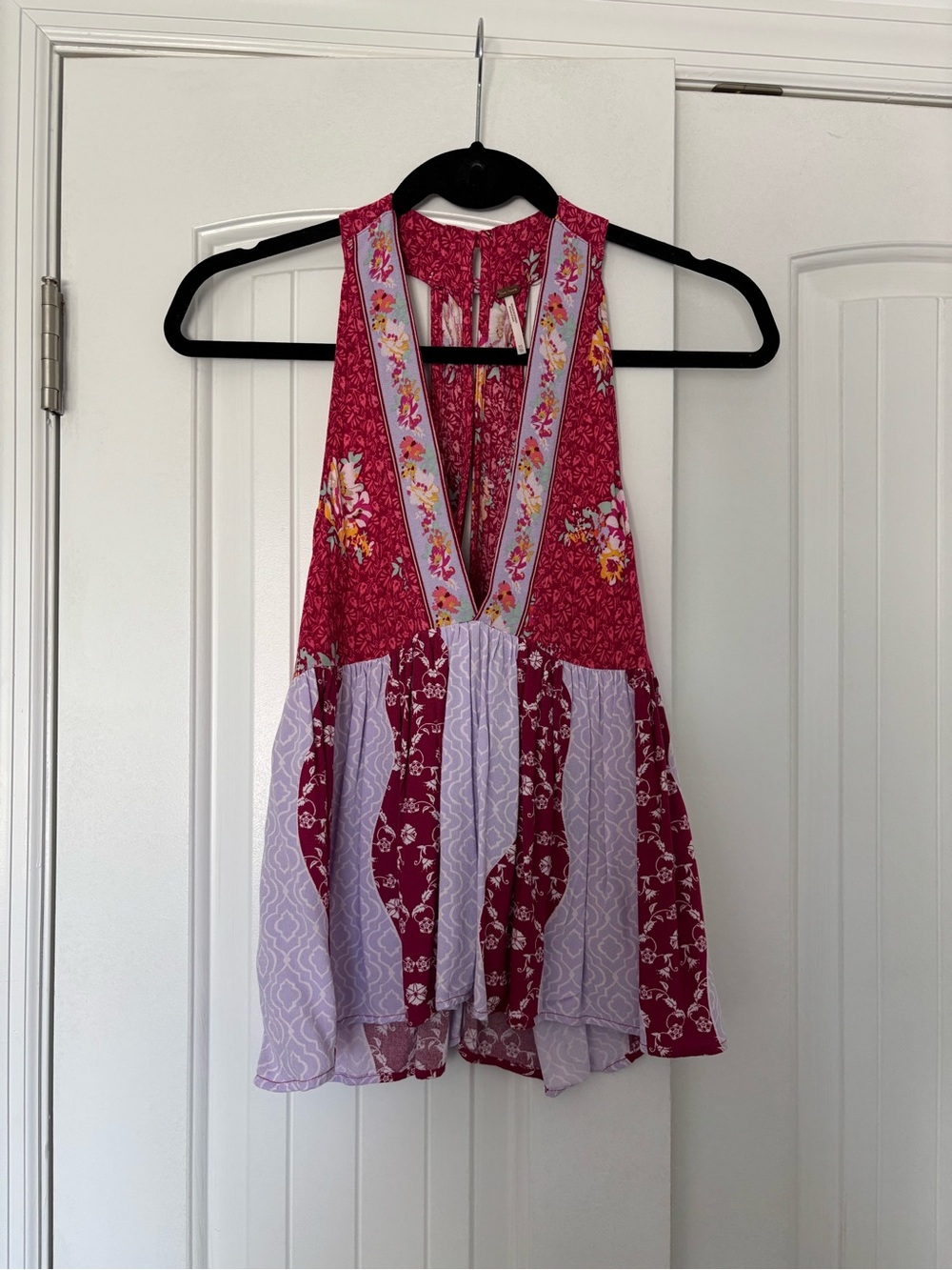 Free People Pink & Lavender Patchwork Halter Camisole